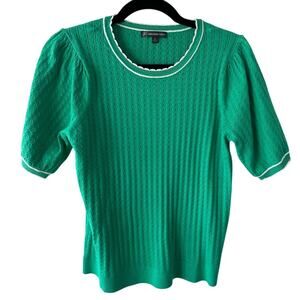 Adrianna Papell Green Puff Sleeve Knit Sweater Top Textured Medium